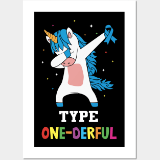 Type One-Derful Unicorn Funny Diabetic Type 1 Diabetes T1D Posters and Art